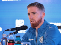 In Buenos Aires, Argentina, on September 9, 2024, Spanish footballer Iker Muniain speaks at a press conference after practicing with the San...