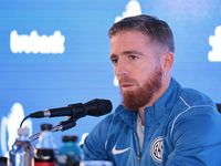 In Buenos Aires, Argentina, on September 9, 2024, Spanish footballer Iker Muniain speaks at a press conference after practicing with the San...