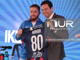 In Buenos Aires, Argentina, on September 9, 2024, Spanish footballer Iker Muniain speaks at a press conference after practicing with the San...