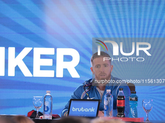 In Buenos Aires, Argentina, on September 9, 2024, Spanish footballer Iker Muniain speaks at a press conference after practicing with the San...