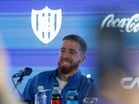 Iker Muniain gestures as he is unveiled at Estadio Pedro Bidegain in Buenos Aires, Argentina, on September 9, 2024. (