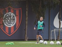 Iker Muniain drives the ball during training on his presentation day as a new player of San Lorenzo de Almagro at Estadio Pedro Bidegain in...