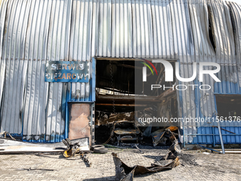 Burned warehouse in southern Krakow is seen as it burned in the night on September 7, 2024 in Krakow, Poland. This is another incident in a...