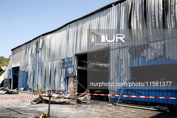 Burned warehouse in southern Krakow is seen as it burned in the night on September 7, 2024 in Krakow, Poland. This is another incident in a...