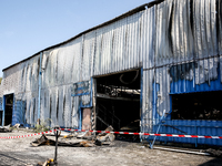 Burned warehouse in southern Krakow is seen as it burned in the night on September 7, 2024 in Krakow, Poland. This is another incident in a...