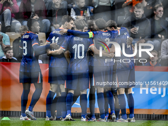 Players of the Netherlands celebrate the goal of Netherlands player Emmanuel Emegha, making the score 1-0, during the match between the Neth...