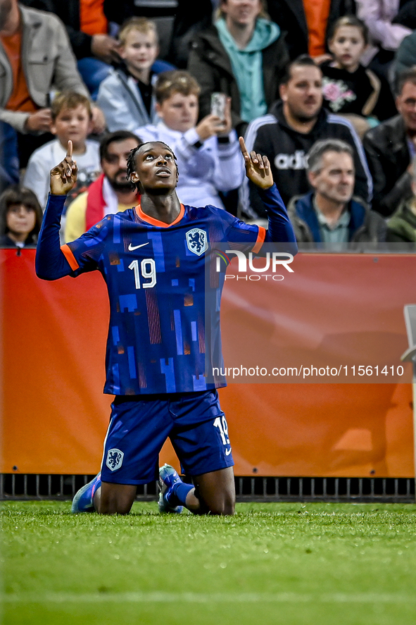 Netherlands player Emmanuel Emegha celebrates the 1-0 goal during the match between the Netherlands and Georgia at the Covebo Stadium - De K...