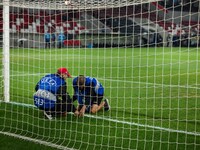 Pitch maintenance takes place prior to the UEFA Nations League 2024/25 League A Group A2 match between Israel and Italy at Bozsik Arena Stad...