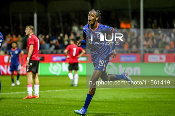 Netherlands player Emmanuel Emegha celebrates the 2-0 goal during the match between the Netherlands and Georgia at the Covebo Stadium - De K...