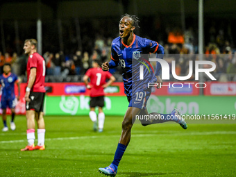 Netherlands player Emmanuel Emegha celebrates the 2-0 goal during the match between the Netherlands and Georgia at the Covebo Stadium - De K...