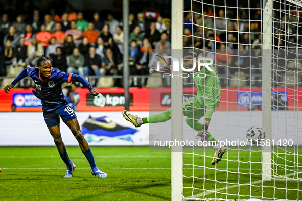 Netherlands player Emmanuel Emegha scores the 2-0 during the match between Netherlands and Georgia at the Covebo Stadium - De Koel for the Q...