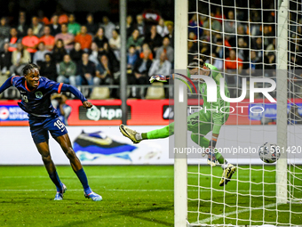 Netherlands player Emmanuel Emegha scores the 2-0 during the match between Netherlands and Georgia at the Covebo Stadium - De Koel for the Q...