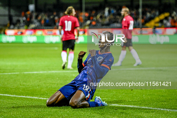 Netherlands player Emmanuel Emegha celebrates the 2-0 goal during the match between the Netherlands and Georgia at the Covebo Stadium - De K...