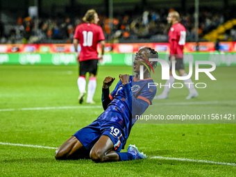 Netherlands player Emmanuel Emegha celebrates the 2-0 goal during the match between the Netherlands and Georgia at the Covebo Stadium - De K...