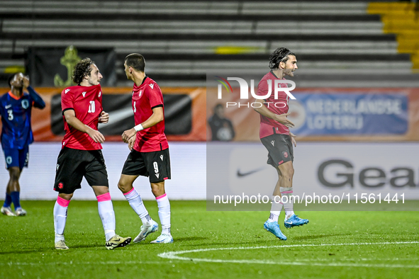 Georgia player Otar Mamageishvili celebrates the 2-1 goal during the match between the Netherlands and Georgia at the Covebo Stadium - De Ko...