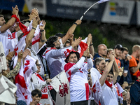 Fans of Georgia during the match between the Netherlands and Georgia at the Covebo Stadium - De Koel for the Qualification EK 2025 group C m...