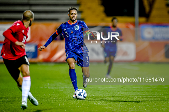 Netherlands player Devyne Rensch plays during the match between the Netherlands and Georgia at the Covebo Stadium - De Koel for the Qualific...