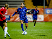 Netherlands player Devyne Rensch plays during the match between the Netherlands and Georgia at the Covebo Stadium - De Koel for the Qualific...