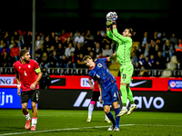 Netherlands player Youri Baas and Georgia goalkeeper Luka Kharatishvili during the match between the Netherlands and Georgia at the Covebo S...