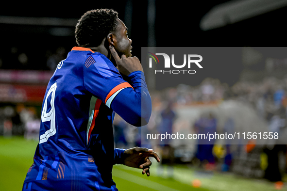 Netherlands player Noah Ohio celebrates the 3-1 goal during the match between the Netherlands and Georgia at the Covebo Stadium - De Koel fo...