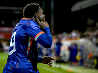 Netherlands player Noah Ohio celebrates the 3-1 goal during the match between the Netherlands and Georgia at the Covebo Stadium - De Koel fo...