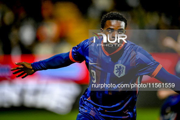 Netherlands player Noah Ohio celebrates the 3-1 goal during the match between the Netherlands and Georgia at the Covebo Stadium - De Koel fo...