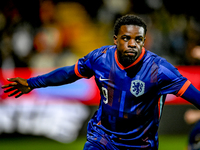 Netherlands player Noah Ohio celebrates the 3-1 goal during the match between the Netherlands and Georgia at the Covebo Stadium - De Koel fo...