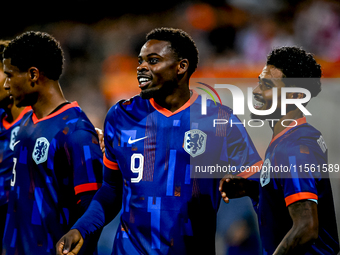 Players of the Netherlands celebrate the goal of Netherlands player Noah Ohio, making the score 3-1, during the match between the Netherland...