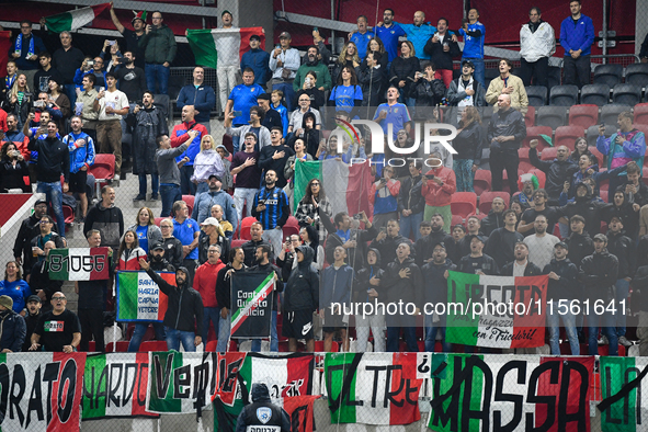 Supporters of Italy during Israel vs Italy: matchday 2 of UEFA Nations League 2024-2025, in Budapest, Hungary, on September 9, 2024, at Bozs...