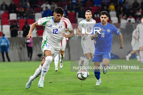 Raoul Bellanova and Manor Solomon are in action during Israel vs Italy: matchday 2 of UEFA Nations League 2024-2025, in Bozsik Arena, Budape...