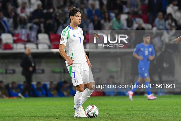 Samuele Ricci is in action during the Israel vs Italy match on matchday 2 of the UEFA Nations League 2024-2025, at Bozsik Arena in Budapest,...