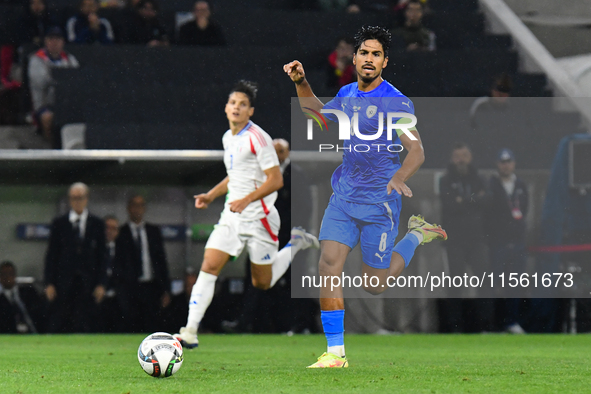 Dor Peretz is in action during Israel vs Italy: matchday 2 of UEFA Nations League 2024-2025, in Budapest, Hungary, on September 9, 2024, at...