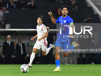 Dor Peretz is in action during Israel vs Italy: matchday 2 of UEFA Nations League 2024-2025, in Budapest, Hungary, on September 9, 2024, at...