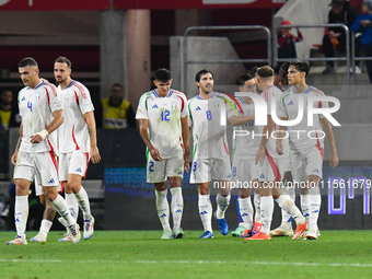 Players of Italy's national team celebrate after scoring during the Israel vs Italy match on matchday 2 of the UEFA Nations League 2024-2025...