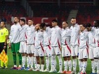 Players of Italy line up prior to the UEFA Nations League 2024/25 League A Group A2 match between Israel and Italy at Bozsik Arena Stadium i...