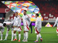 Players of Italy line up prior to the UEFA Nations League 2024/25 League A Group A2 match between Israel and Italy at Bozsik Arena Stadium i...