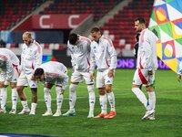 Players of Italy line up prior to the UEFA Nations League 2024/25 League A Group A2 match between Israel and Italy at Bozsik Arena Stadium i...