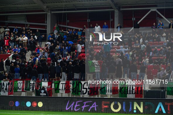 Fans of Italy before the UEFA Nations League 2024/25 League A Group A2 match between Israel and Italy at Bozsik Arena Stadium in Budapest, H...