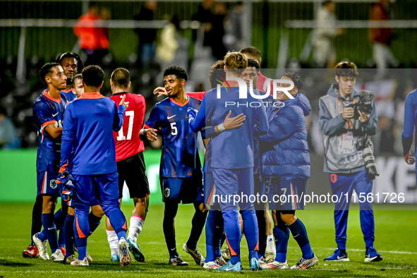 Netherlands player Ian Maatsen and Netherlands player Million Manhoef during the match between the Netherlands and Georgia at the Covebo Sta...