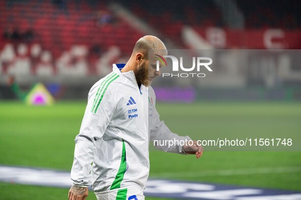 Federico Di Marco of Italy enters the pitch before the UEFA Nations League 2024/25 League A Group A2 match between Israel and Italy at Bozsi...