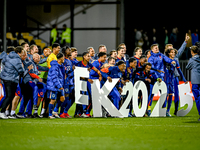 Players of the Netherlands celebrate the win and qualification for the EK 2025 during the match between the Netherlands and Georgia at the C...