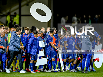 Players of the Netherlands celebrate the win and qualification for the EK 2025 during the match between the Netherlands and Georgia at the C...