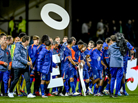 Players of the Netherlands celebrate the win and qualification for the EK 2025 during the match between the Netherlands and Georgia at the C...