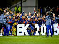 Players of the Netherlands celebrate the win and qualification for the EK 2025 during the match between the Netherlands and Georgia at the C...