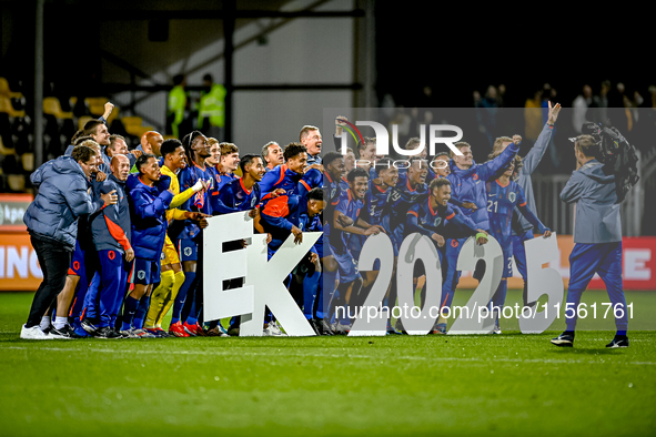 Players of the Netherlands celebrate the win and qualification for the EK 2025 during the match between the Netherlands and Georgia at the C...