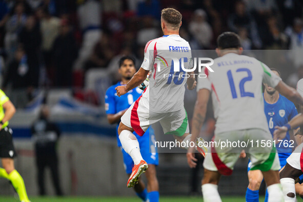 Davide Frattesi of Italy is in action during the UEFA Nations League 2024/25 League A Group A2 match between Israel and Italy at Bozsik Aren...