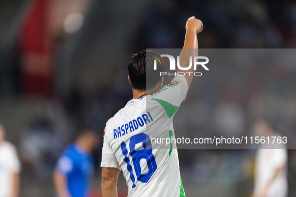 Giacomo Raspadori of Italy is in action during the UEFA Nations League 2024/25 League A Group A2 match between Israel and Italy at Bozsik Ar...