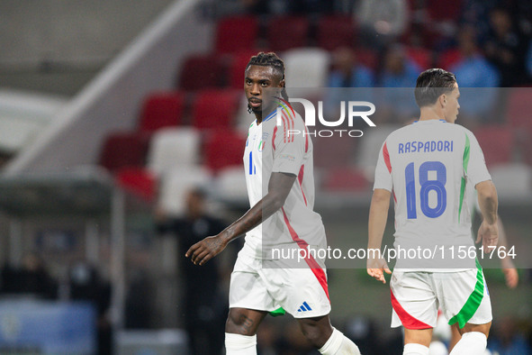 Moise Kean of Italy is in action during the UEFA Nations League 2024/25 League A Group A2 match between Israel and Italy at Bozsik Arena Sta...