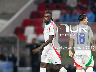 Moise Kean of Italy is in action during the UEFA Nations League 2024/25 League A Group A2 match between Israel and Italy at Bozsik Arena Sta...