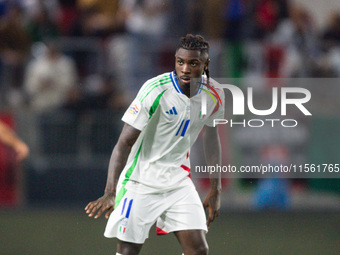 Moise Kean of Italy is in action during the UEFA Nations League 2024/25 League A Group A2 match between Israel and Italy at Bozsik Arena Sta...